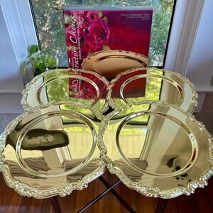 Vintage Davco Gold Charger Plates Set of 4, 13 Inch Baroque Table Decor